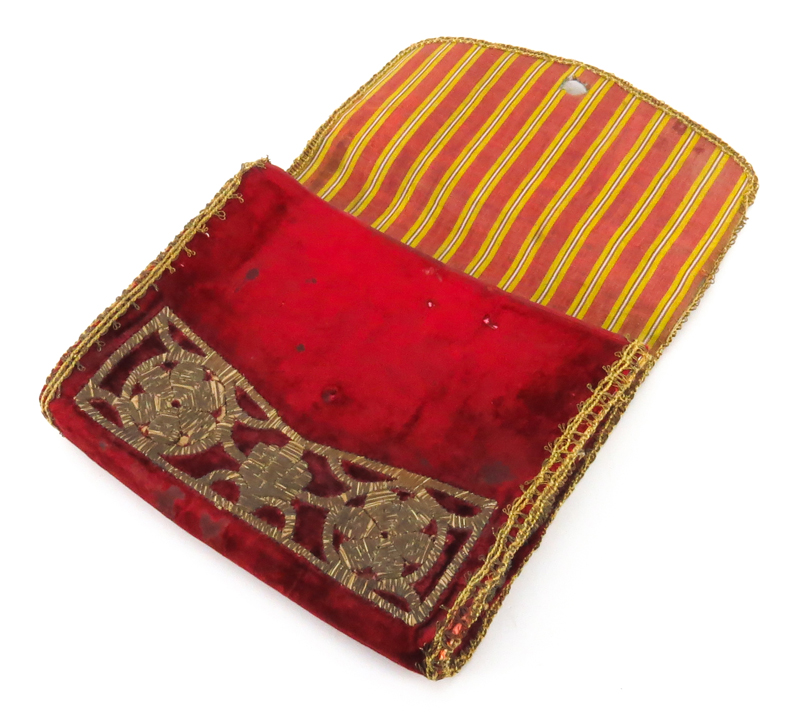 Antique Judaica Embroidered Velvet Tallit Bag