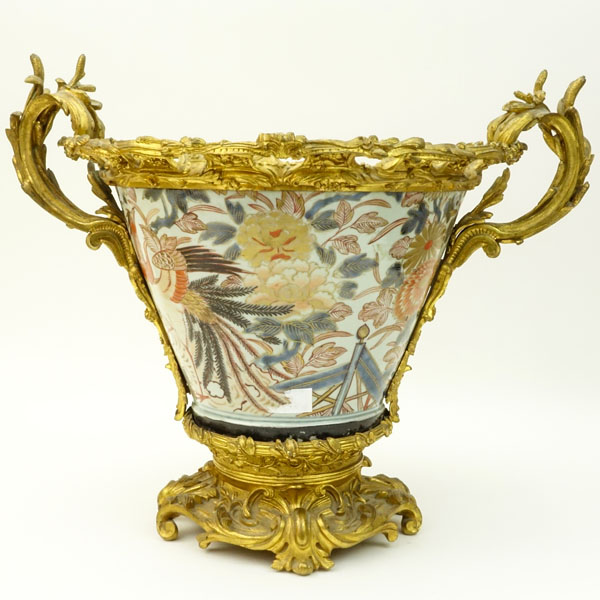 Large Gilt Bronze Mounted Porcelain Imari Vase