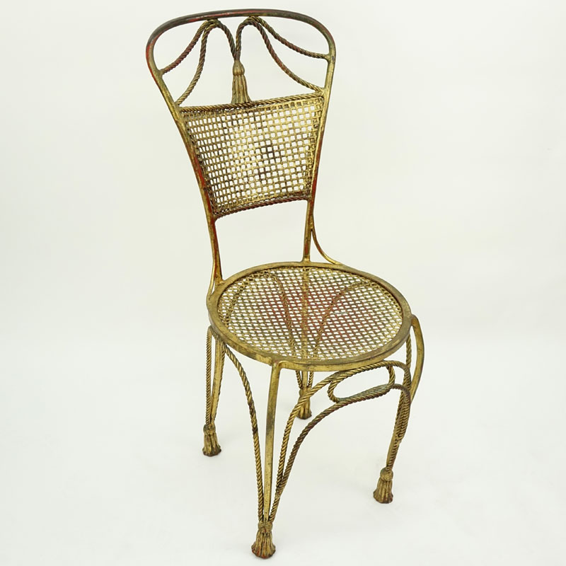 Mid Century Louis XV Style Gilt Wrought Iron Side Chair