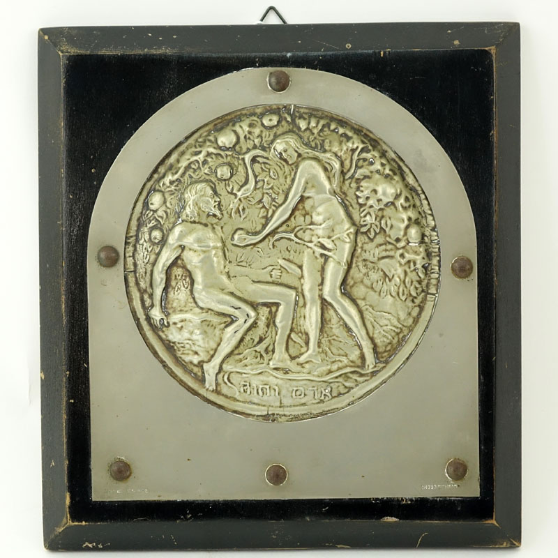 Antique Judaica Silver Repoussé Plaque "Adam and Eve"