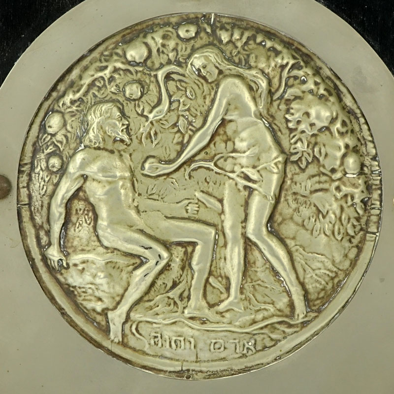 Antique Judaica Silver Repoussé Plaque "Adam and Eve"