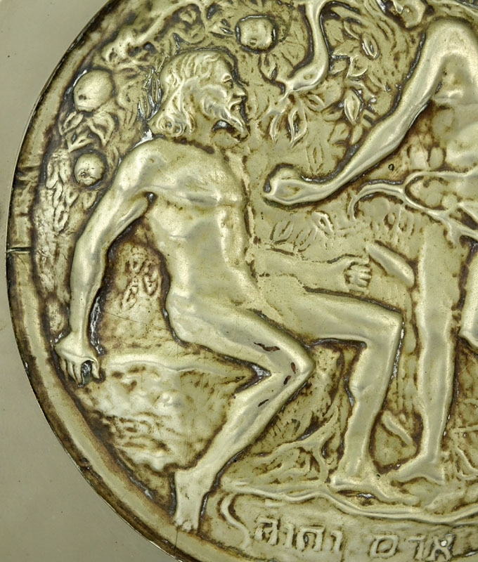 Antique Judaica Silver Repoussé Plaque "Adam and Eve"