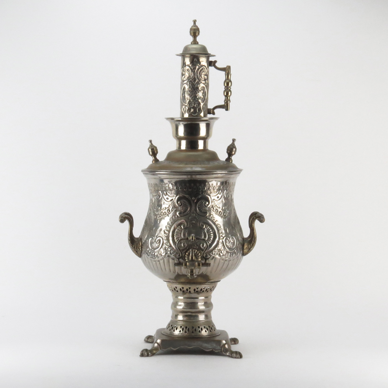 19th Century Russian Silvered Brass Samovar