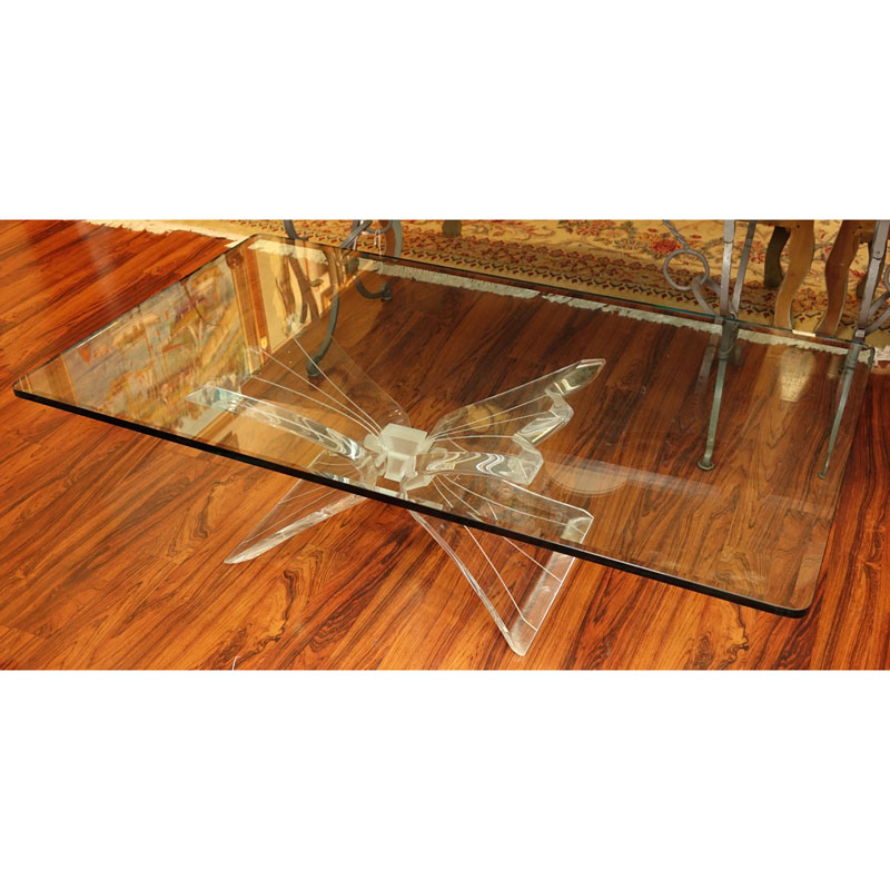 Lion In Frost Style Lucite And Glass Coffee Table