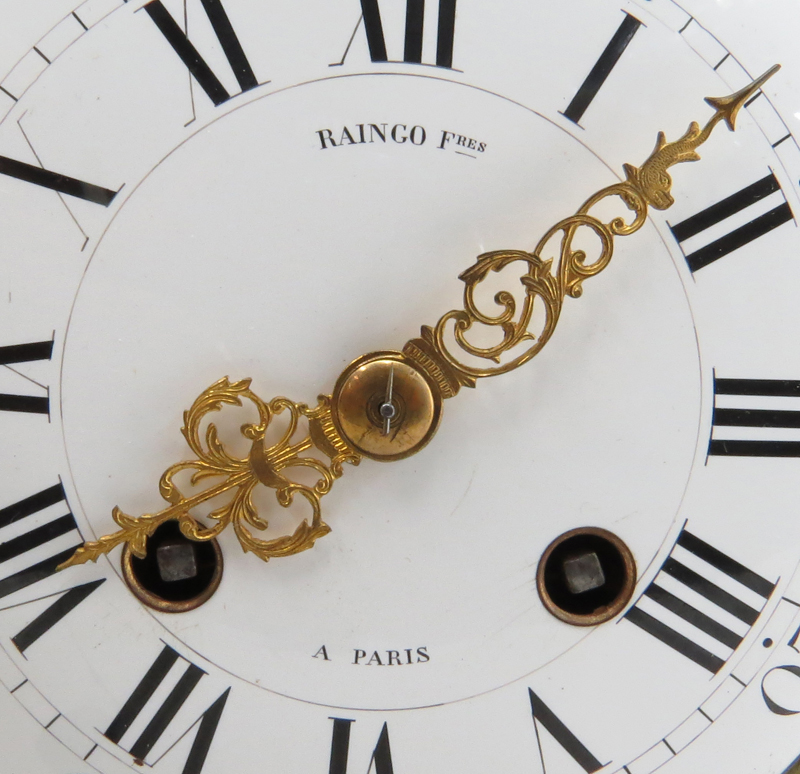 19th Century French Louis XV Style Raingo Freres Paris Gilt Bronze and Marble Clock Garniture Set