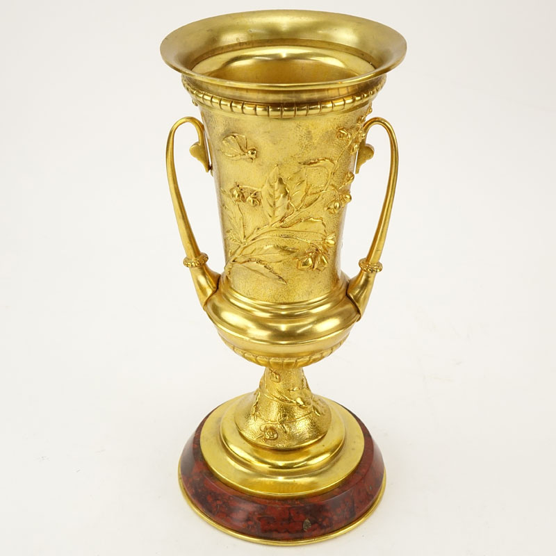 Early 20th French Empire Style Century Gilt Bronze Relief Urn Mounted on Underside