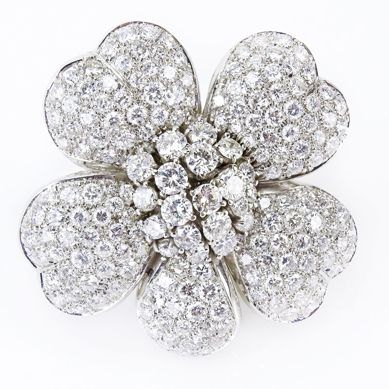 12.0 Carat Round Brilliant Cut Diamond and 18 Karat White Gold Flower Ring.