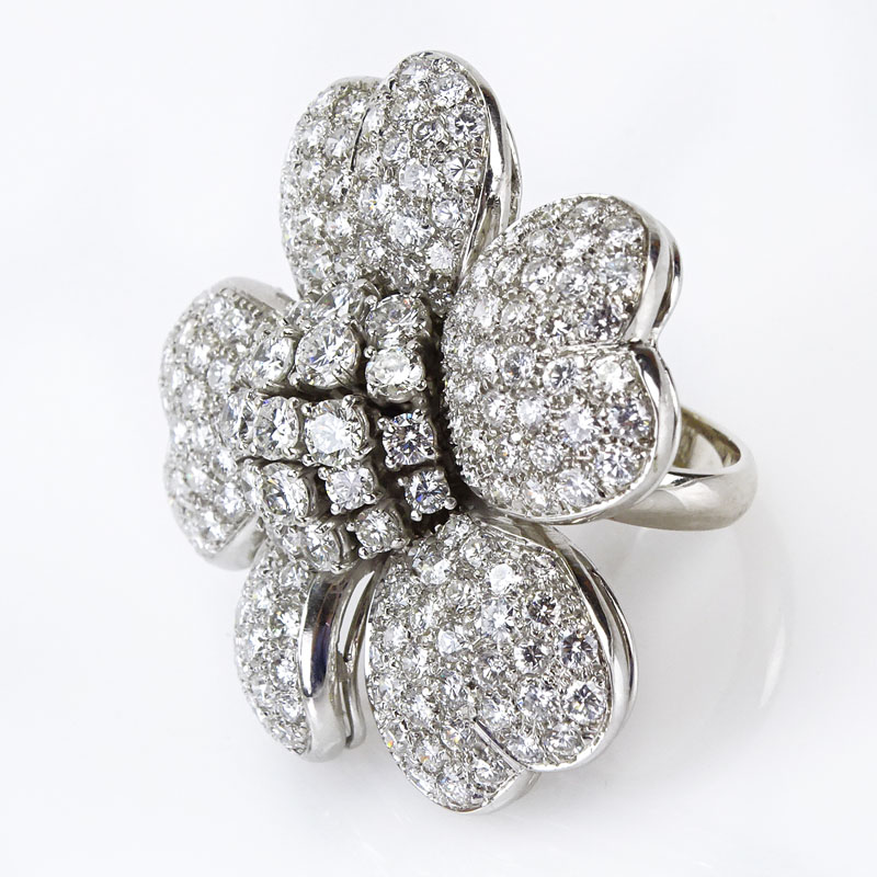 12.0 Carat Round Brilliant Cut Diamond and 18 Karat White Gold Flower Ring.