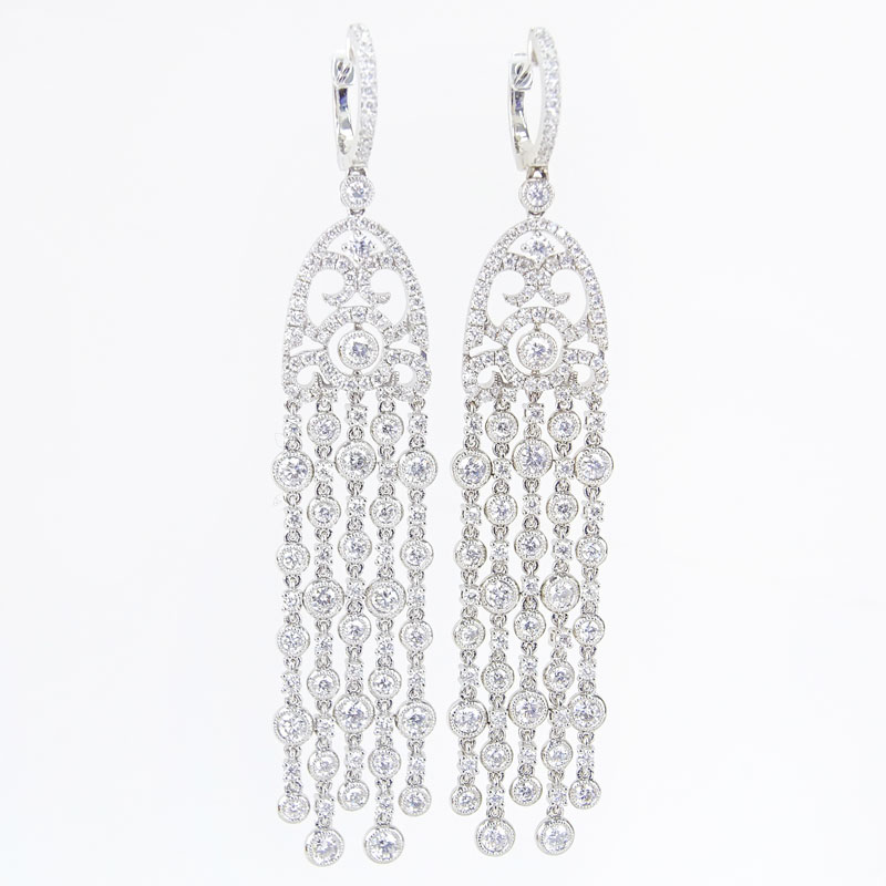 5.25 Carat Round Brilliant Cut Diamond and 18 Karat White Gold Chandelier Earrings.