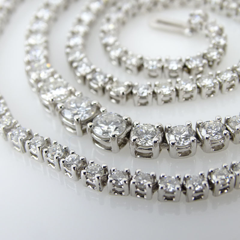 10.0 Carat Round Brilliant Cut Diamond and 18 Karat White Gold Riviera Necklace.