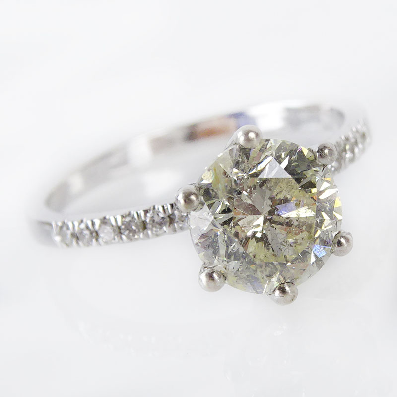 1.74 Carat Round Brilliant Cut Diamond and 14 Karat White Gold Engagement Ring.