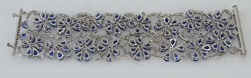 63.78 Carat Pear Shape Sapphire, 7.13 Carat Round Brilliant Cut Diamond and 18 Karat White Gold Bracelet. 