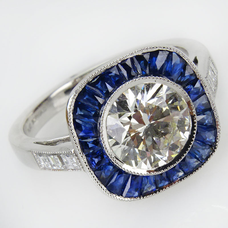 1.74 Carat TW Diamond, .89 Carat Sapphire and Platinum Ring Set 