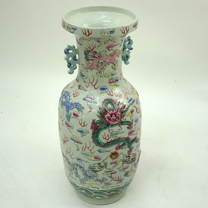 Early to Mid Century 20th Century Chinese Qing Style Handled Vase