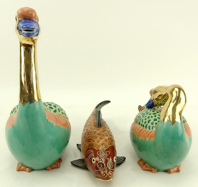 Three (3) 20th Century Japanese Moriage Pottery Figures