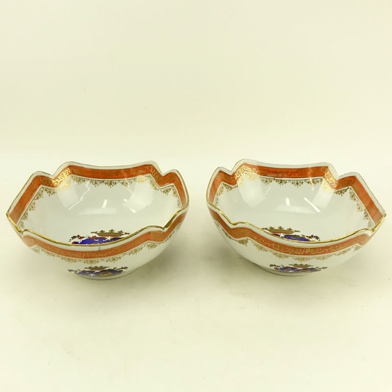 Pair of Chinese Hand Painted "Coat of Arms" Armorial bowls