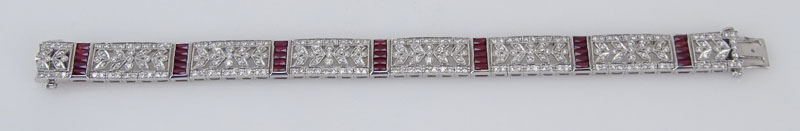  3.94 Carat Calibre Cut Ruby, 3.04 Carat Round Cut Diamond and Platinum Bracelet. 