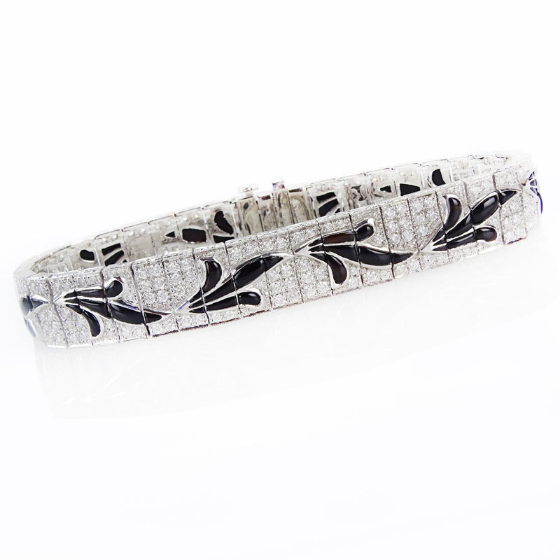  2.50 Carat Pave Set Round Brilliant Cut Diamond, 3.82 Carat Black Onyx and Platinum Bracelet.