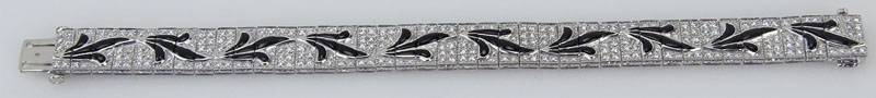  2.50 Carat Pave Set Round Brilliant Cut Diamond, 3.82 Carat Black Onyx and Platinum Bracelet.