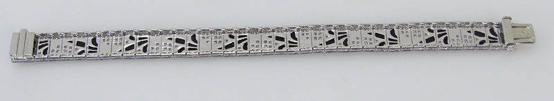  2.50 Carat Pave Set Round Brilliant Cut Diamond, 3.82 Carat Black Onyx and Platinum Bracelet.