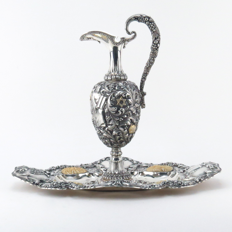 Fine Judaica Silver Ewer and Tray