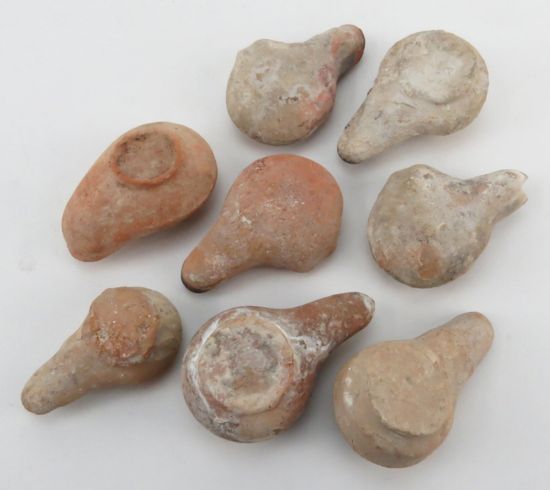 Collection of Ten (10) Ancient Judaica Clay Pottery Oil Lamps