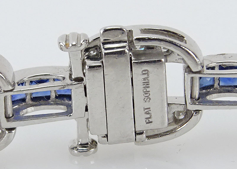  3.99 Carat Calibre Cut Sapphire, 1.98 Carat Round Cut Diamond and Platinum Bracelet