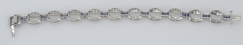  3.99 Carat Calibre Cut Sapphire, 1.98 Carat Round Cut Diamond and Platinum Bracelet