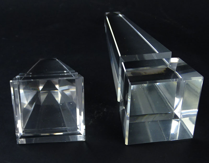 Two (2) Glass Prism Obelisks