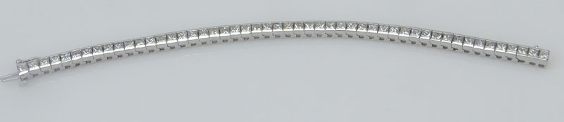 10.50 Carat Channel Set Princess Cut Diamond and 14 Karat White Gold In-line Bracelet.