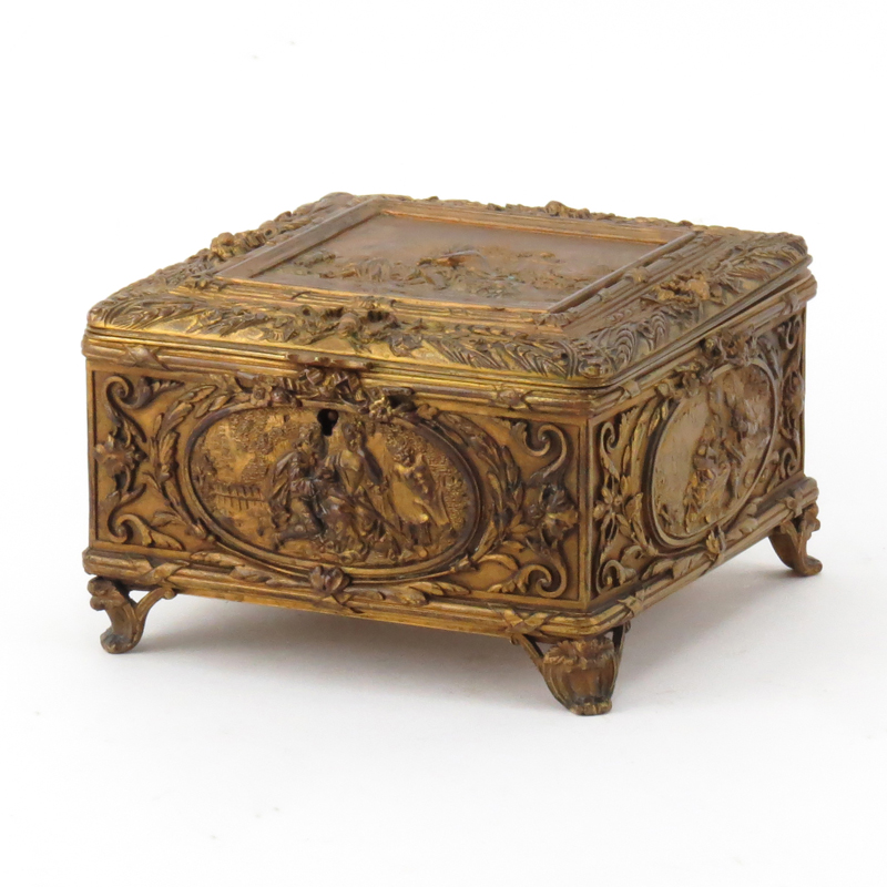 Circa 1916 Gilt Bronze Renaissance Revival style High Relief Box