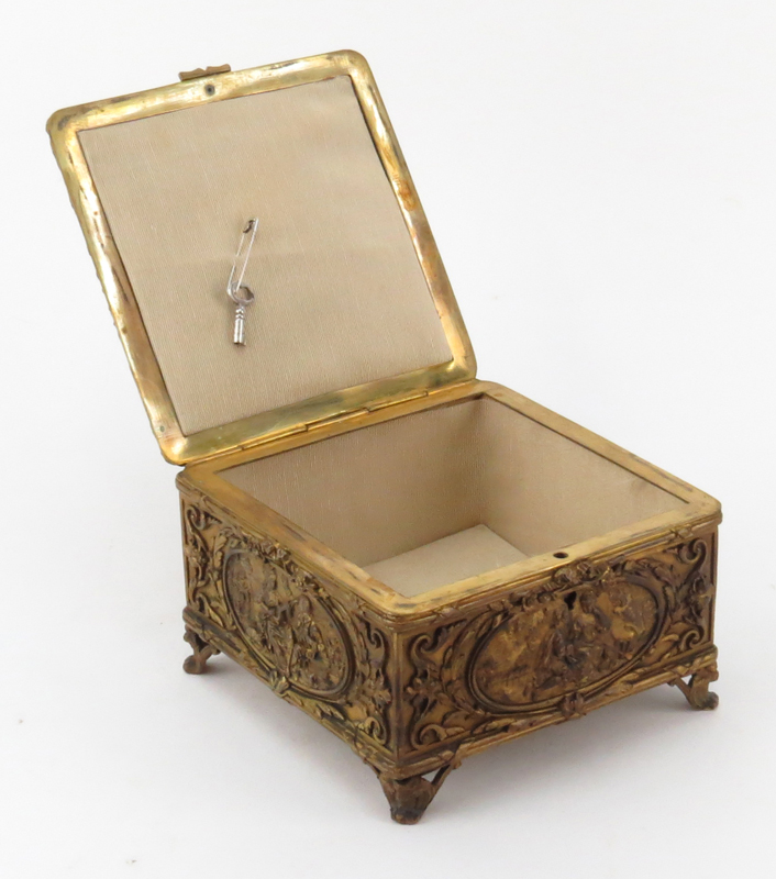 Circa 1916 Gilt Bronze Renaissance Revival style High Relief Box