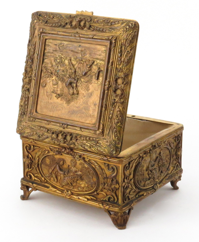 Circa 1916 Gilt Bronze Renaissance Revival style High Relief Box