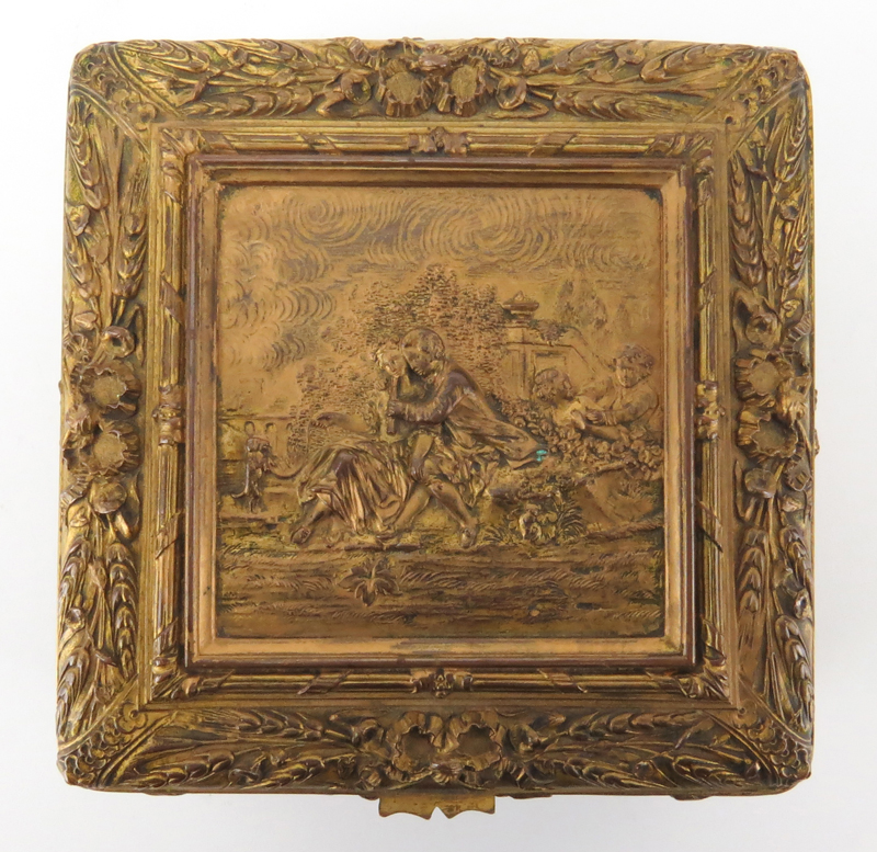 Circa 1916 Gilt Bronze Renaissance Revival style High Relief Box