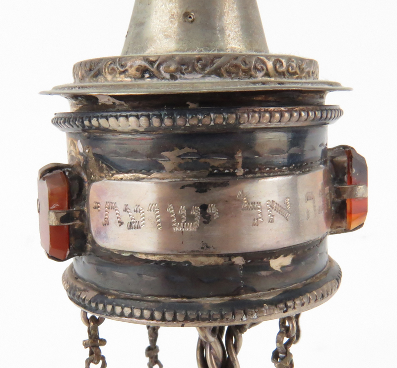 19th Century Judaica Silver European Spice Box In The Shape Of A Tower