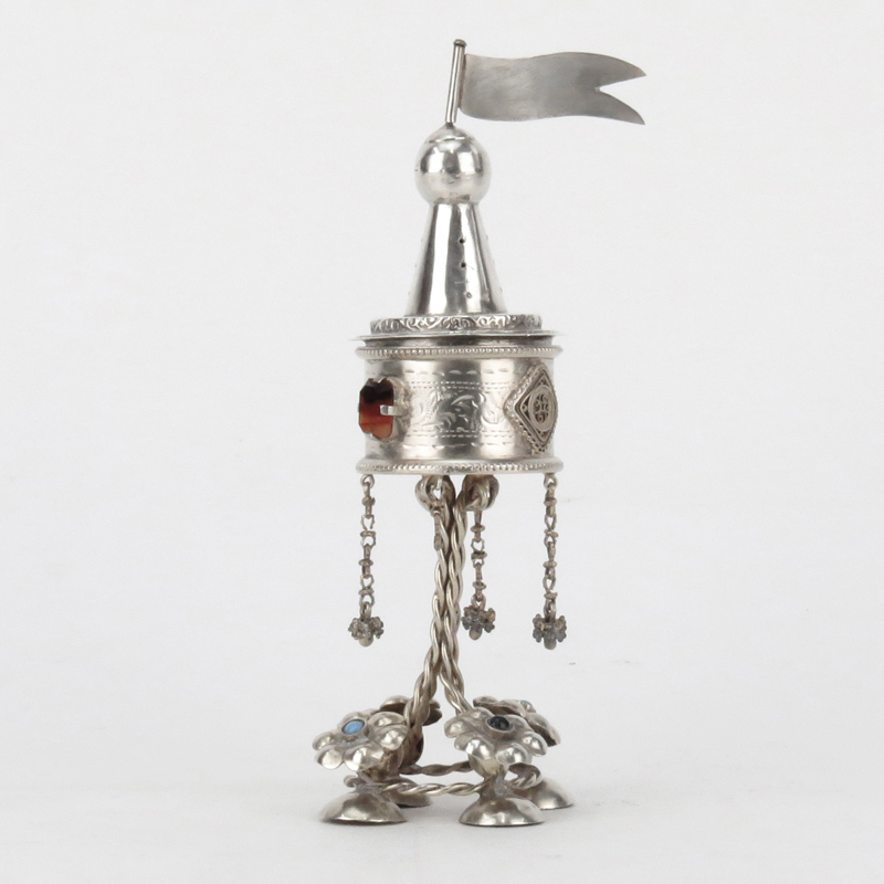 19th Century Judaica Silver European Spice Box In The Shape Of A Tower