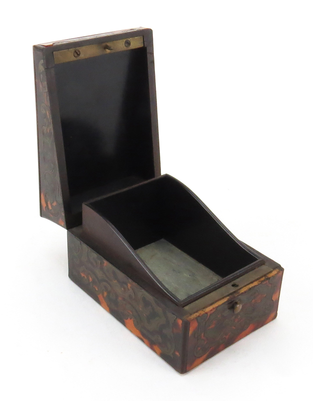 19th Century Boulle Work Stamp Box with Ebony Lined Interior and Stone Weighted Base