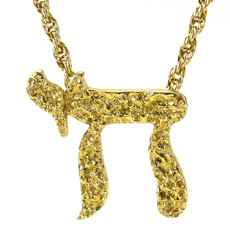 Vintage 14 Karat Yellow Gold 'Chai' Pendant Necklace