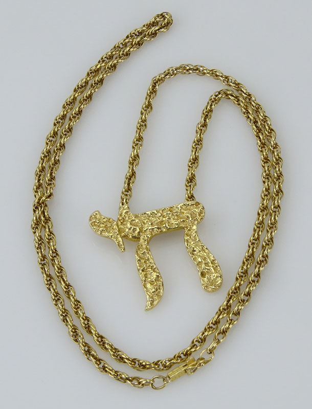 Vintage 14 Karat Yellow Gold 'Chai' Pendant Necklace