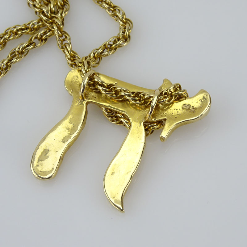 Vintage 14 Karat Yellow Gold 'Chai' Pendant Necklace