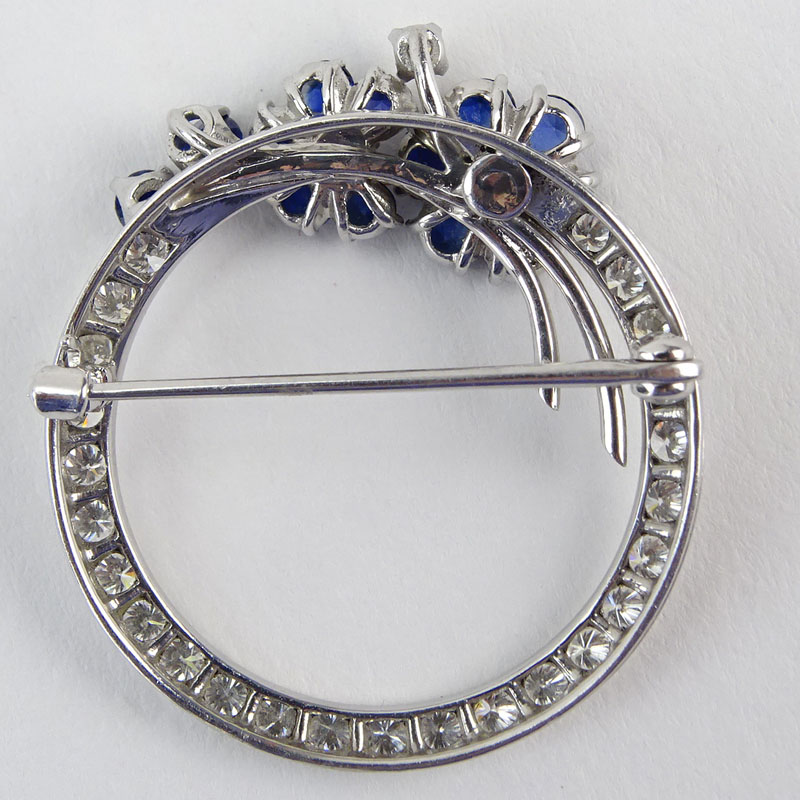 Circa 1950s 18 Karat White Gold Circle Brooch Set with Approx