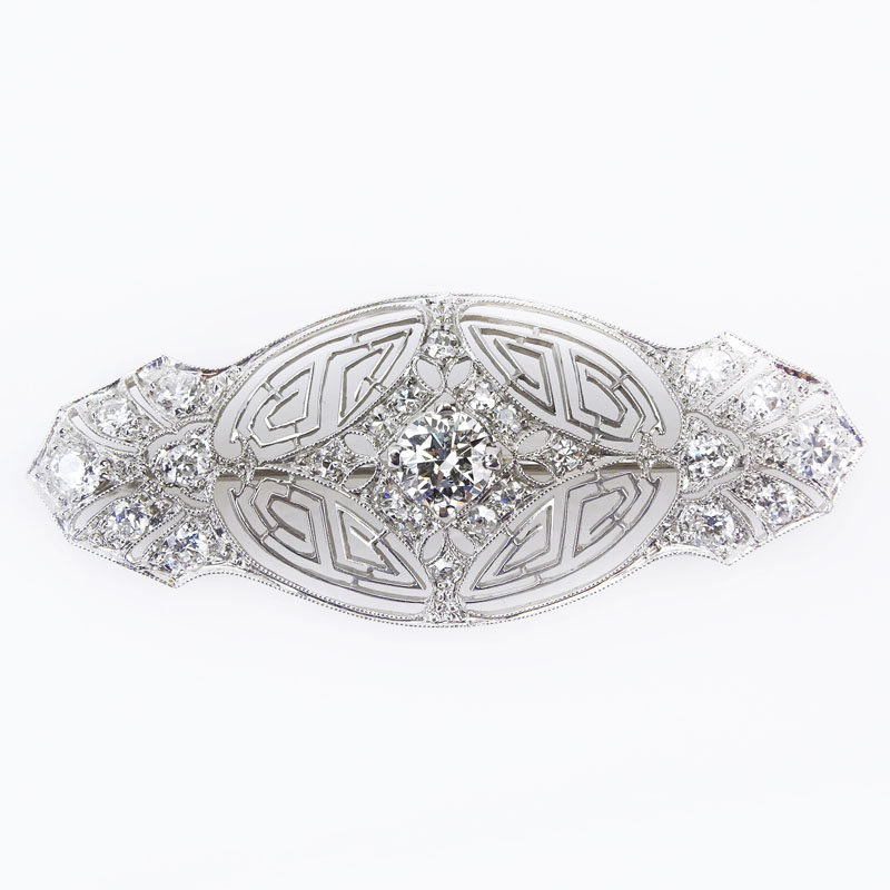 1.25 carat TW Diamond and 14 Karat White Gold Brooch. Center diamond H-I color, VS1 clarity. 