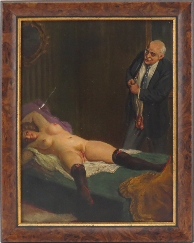 Early 20th Century Continental School Erotic Oil on Artist Board