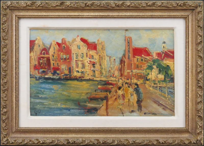 20th Century French School Impressionist Style Oil On Panel "French Port"