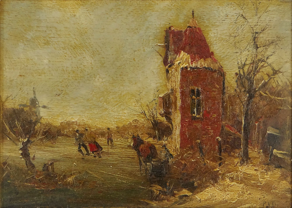 Peter Van Delft, Holland (born 1930's) Old Master style Oil on Board, Village Scene