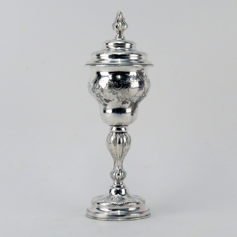 Antique Silver Judaica Repoussé Standing Cup with Cover