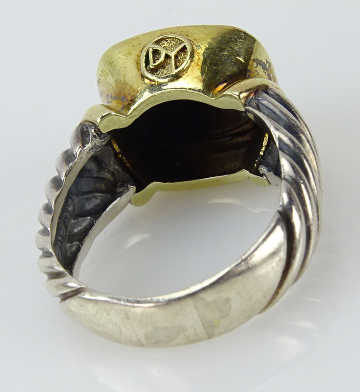 Lady's Vintage David Yurman Sterling Silver, 14 Karat Yellow Gold and Black Onyx Ring