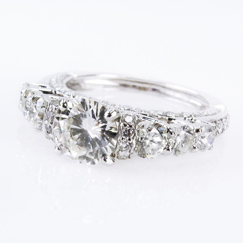 3.27 Carat Round Brilliant Cut Diamond and 18 Karat White Gold Engagement Ring