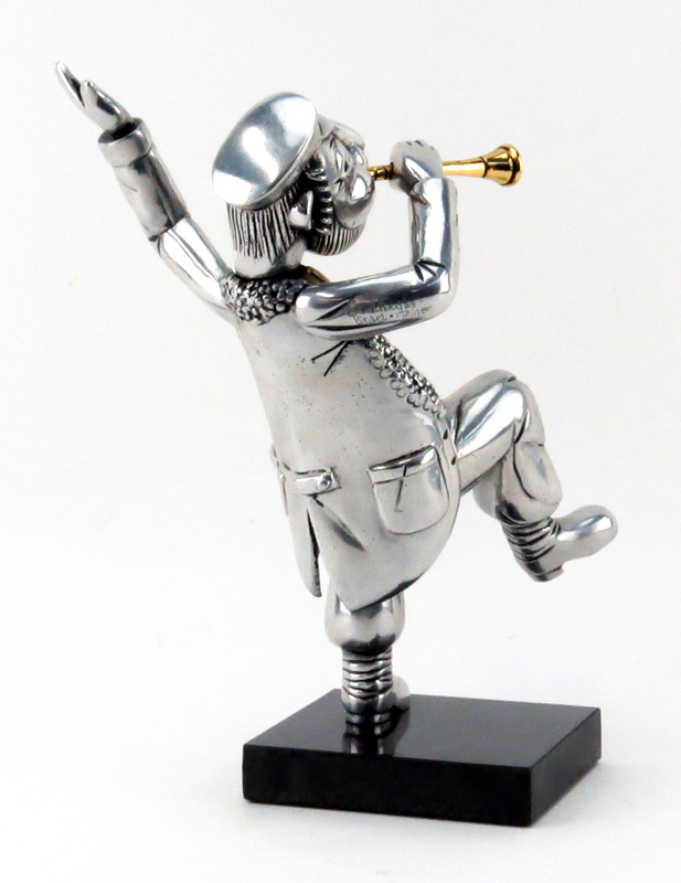 Frank Meisler, Israel Limited Edition Pewter Hasidic Horn Player Sculpture on Granite Base