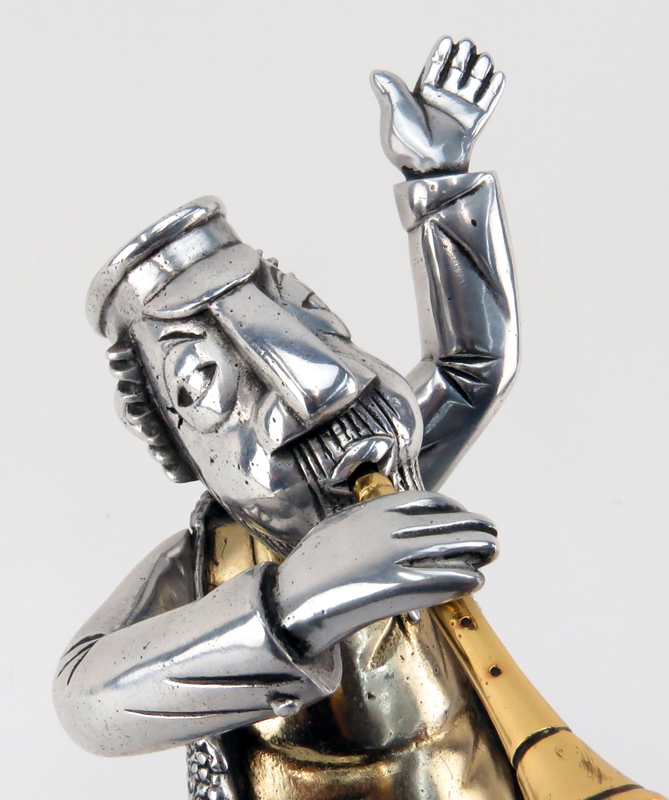 Frank Meisler, Israel Limited Edition Pewter Hasidic Horn Player Sculpture on Granite Base